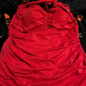 Red halter top 1 piece swimsuit